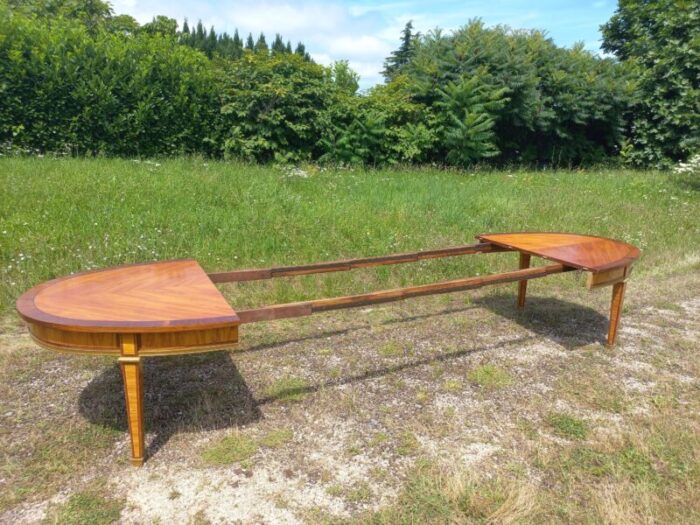 large extending reception table in marquetry and gilded bronze 8915