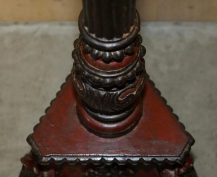 large hand carved floor candle holder 1800s 13