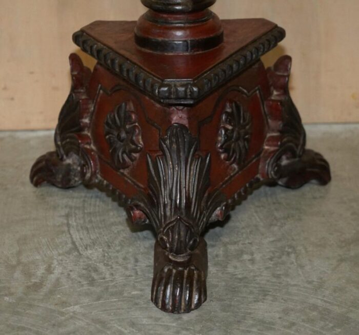 large hand carved floor candle holder 1800s 2