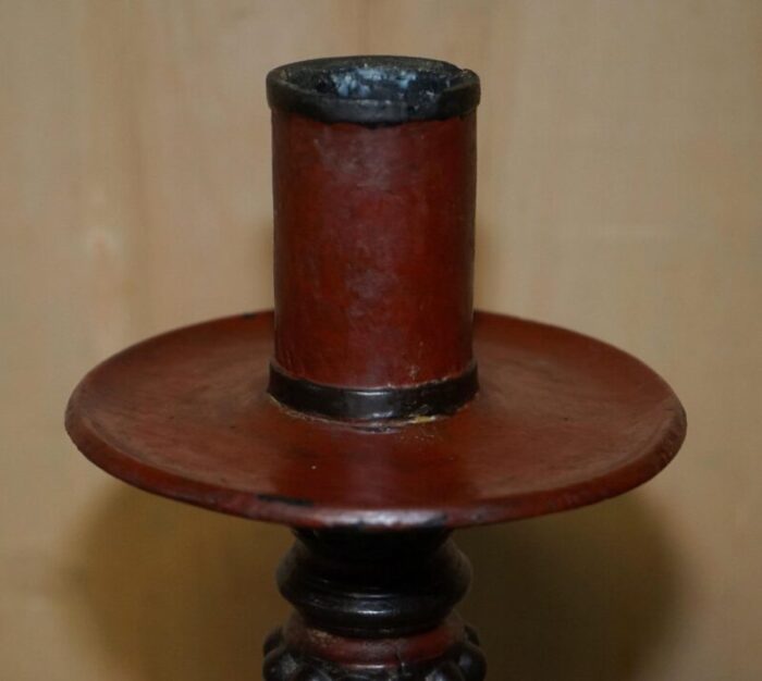 large hand carved floor candle holder 1800s 4