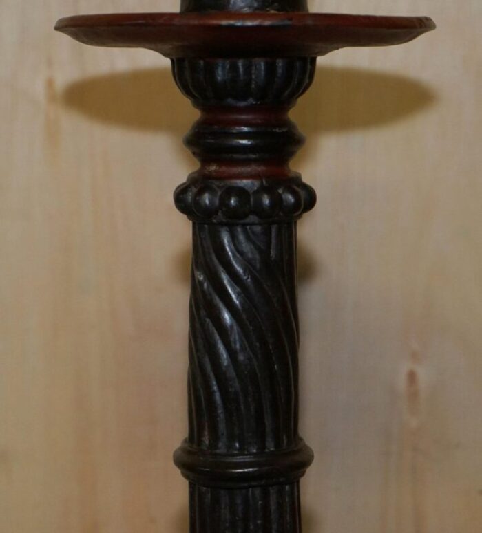 large hand carved floor candle holder 1800s 5