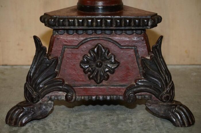 large hand carved floor candle holder 1800s 8