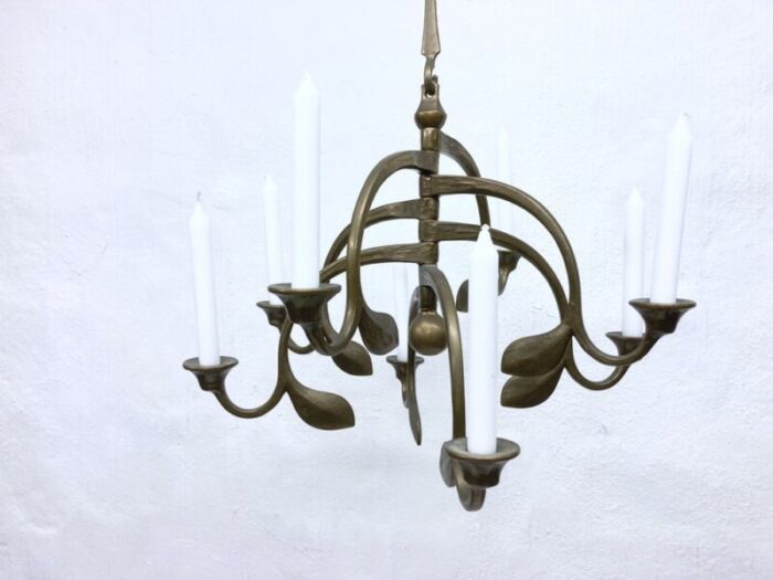 large hanging candleholder in brass and bronze 1970s 2