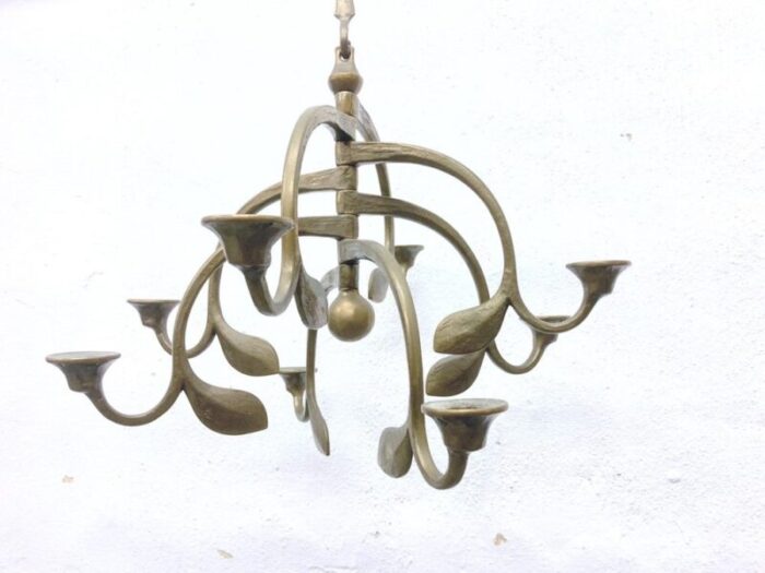 large hanging candleholder in brass and bronze 1970s 8