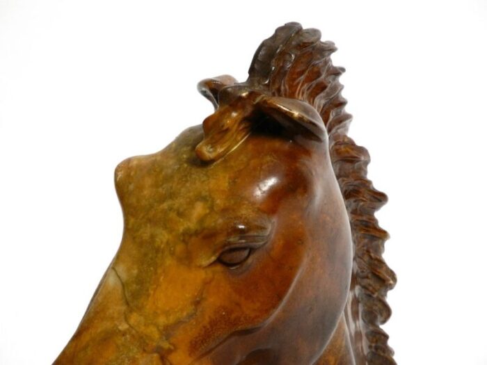 large horse head sculpture in brown soapstone 1960s 11