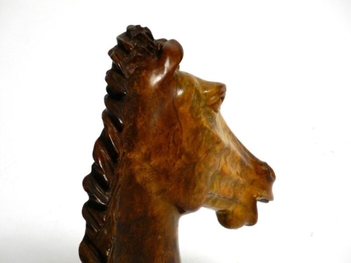 large horse head sculpture in brown soapstone 1960s 12