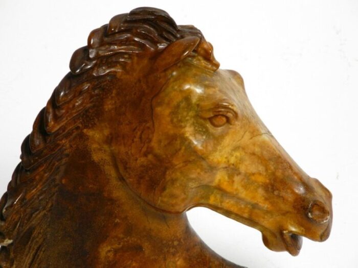 large horse head sculpture in brown soapstone 1960s 13