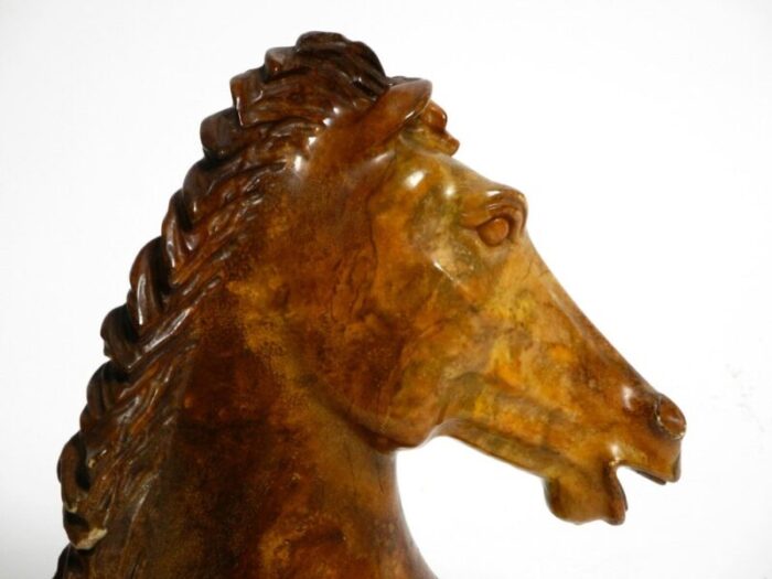 large horse head sculpture in brown soapstone 1960s 14