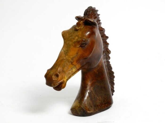 large horse head sculpture in brown soapstone 1960s 2