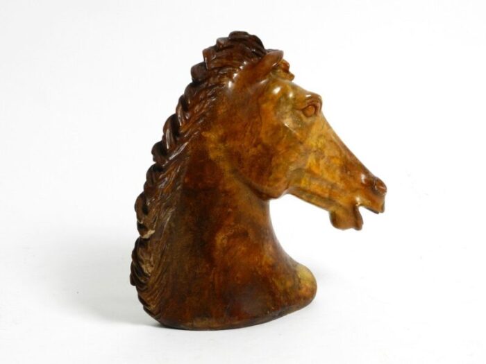 large horse head sculpture in brown soapstone 1960s 3