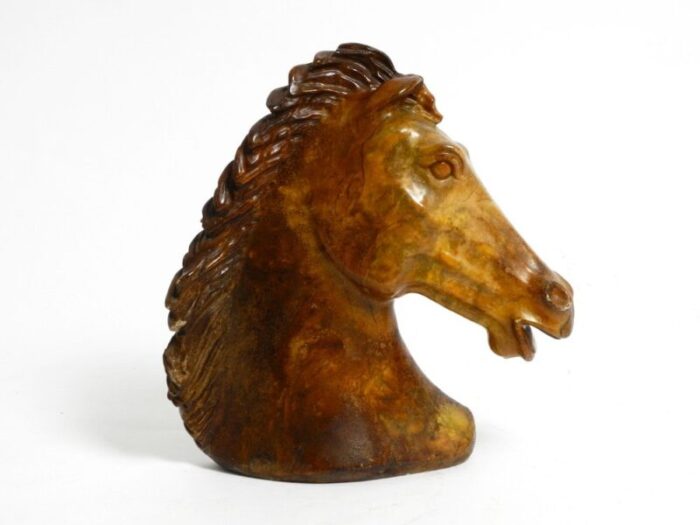 large horse head sculpture in brown soapstone 1960s 4