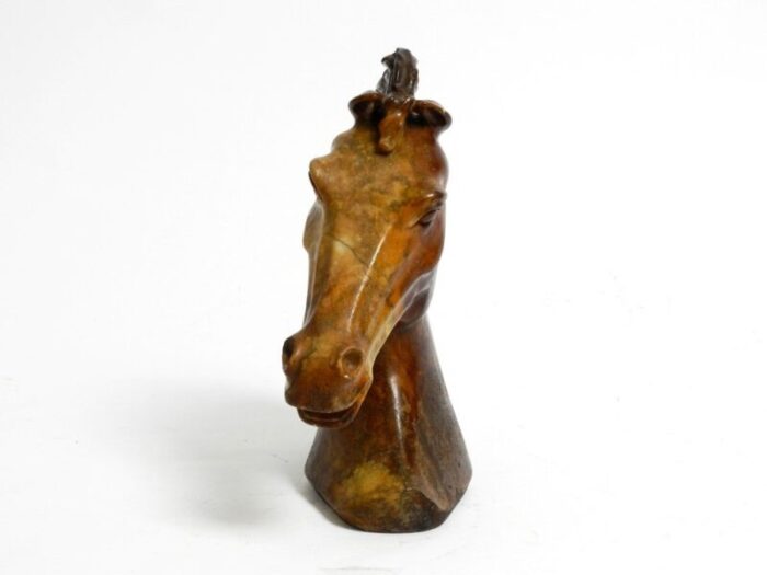 large horse head sculpture in brown soapstone 1960s 6