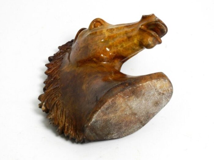 large horse head sculpture in brown soapstone 1960s 8