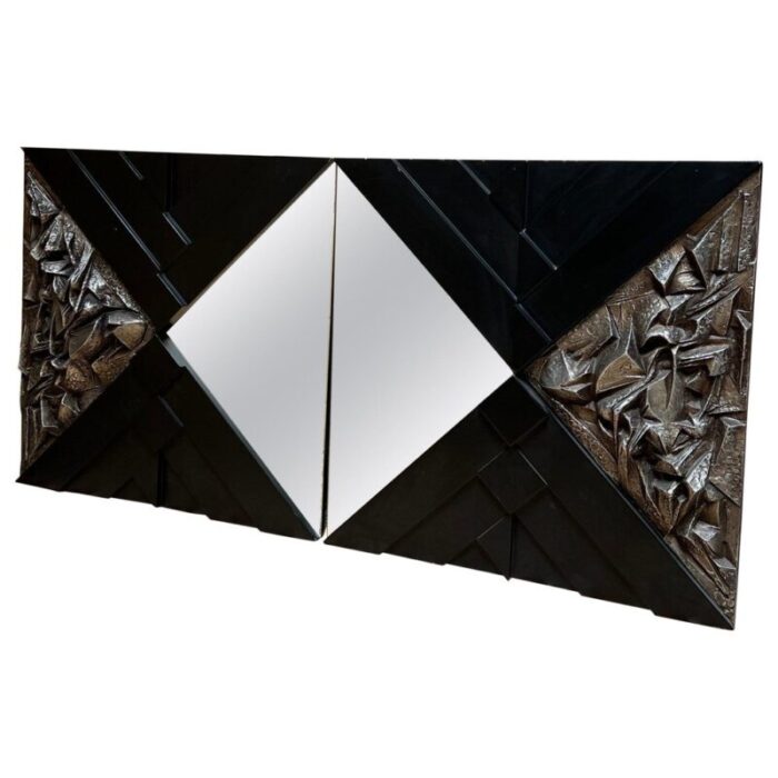 large italian brutalist wall mirror with sculptures 1970s 1