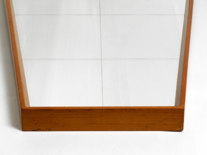 large mid century wall mirror in trapezoidal shape with cherry wood frame 1950s 17