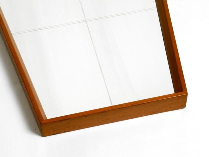 large mid century wall mirror in trapezoidal shape with cherry wood frame 1950s 18