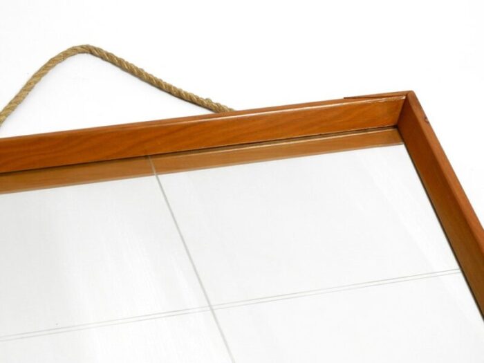 large mid century wall mirror in trapezoidal shape with cherry wood frame 1950s 20