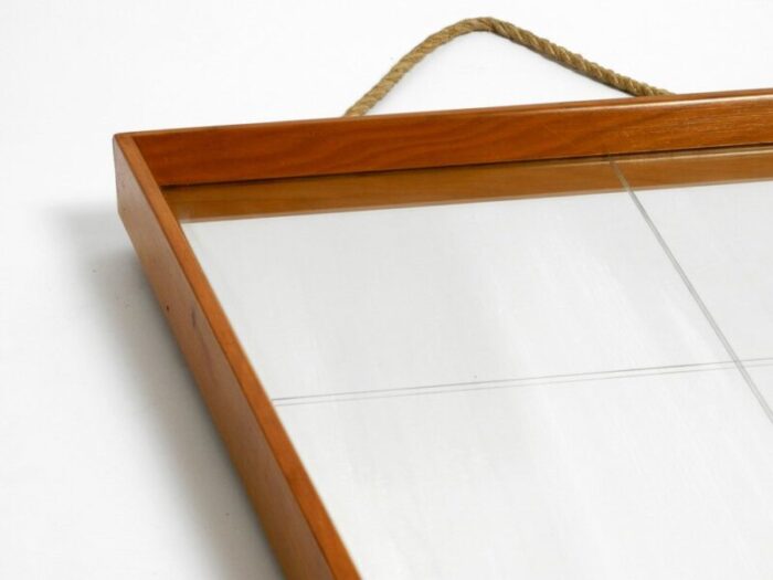 large mid century wall mirror in trapezoidal shape with cherry wood frame 1950s 6