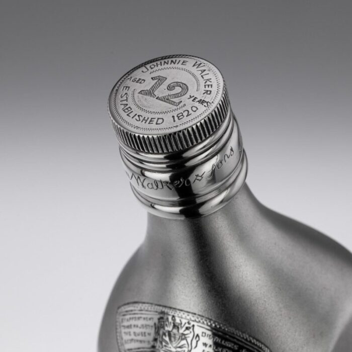 large novelty silver whisky bottle from johnnie walker 1960s 12