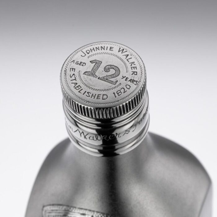 large novelty silver whisky bottle from johnnie walker 1960s 13