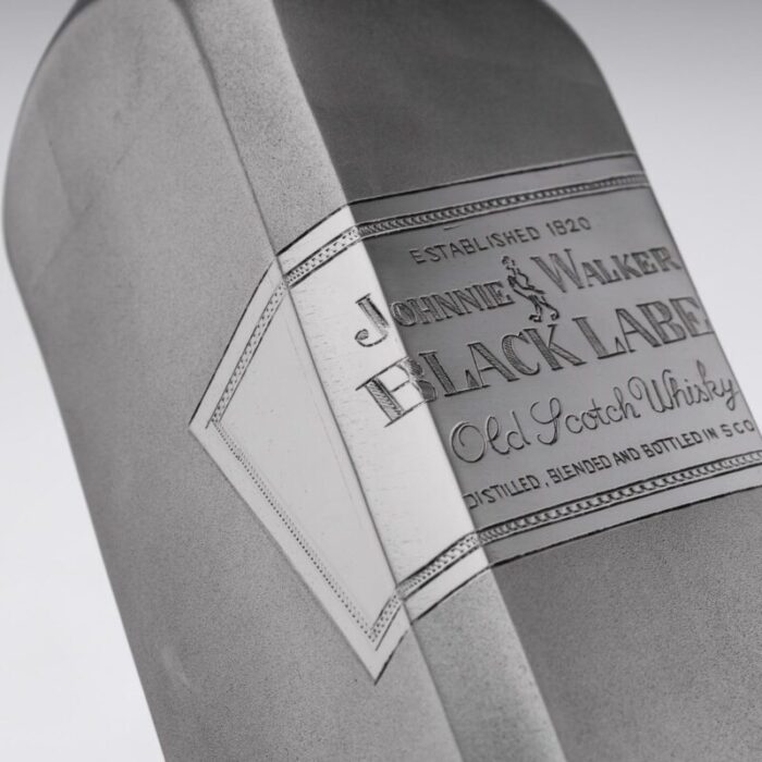 large novelty silver whisky bottle from johnnie walker 1960s 18