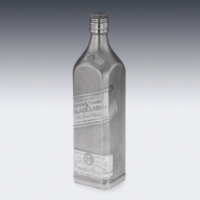 large novelty silver whisky bottle from johnnie walker 1960s 3