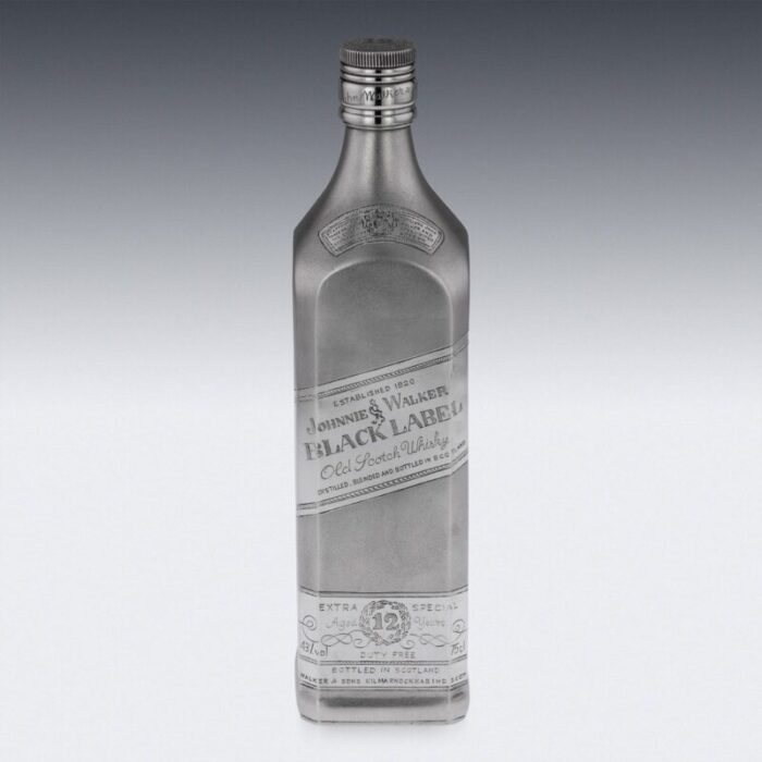 large novelty silver whisky bottle from johnnie walker 1960s 4