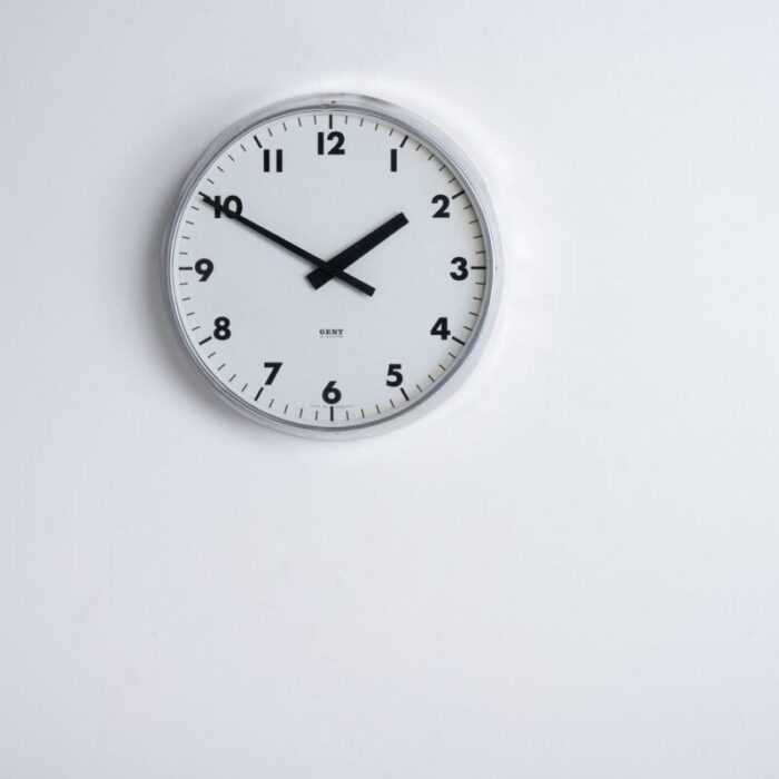 large polished aluminium factory clock by gent of leicester 18 1