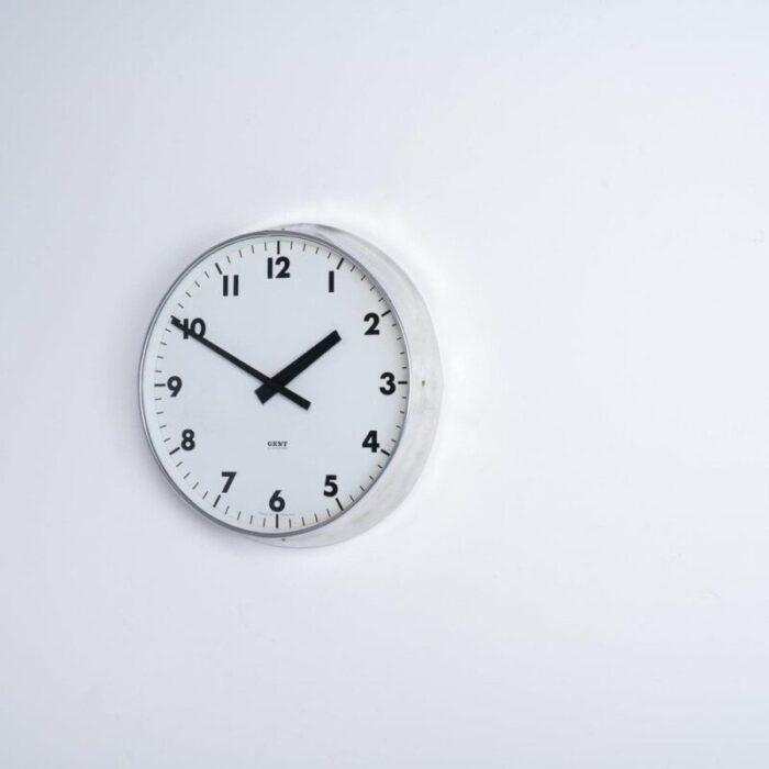 large polished aluminium factory clock by gent of leicester 6 1