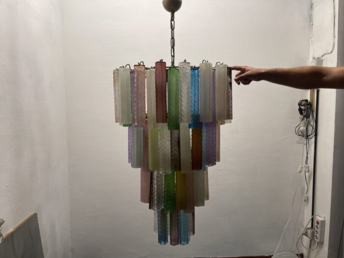 large pop art multicolored murano glass tube chandelier 1970s 7306