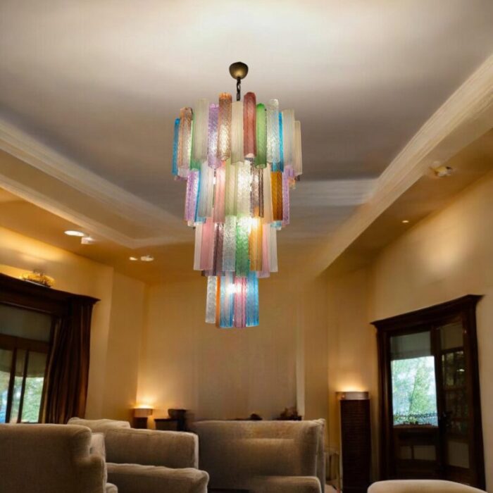 large pop art multicolored murano glass tube chandelier 1970s 9106