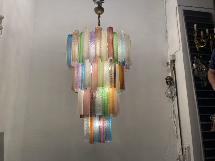 large pop art multicolored murano glass tube chandelier 1970s 9826