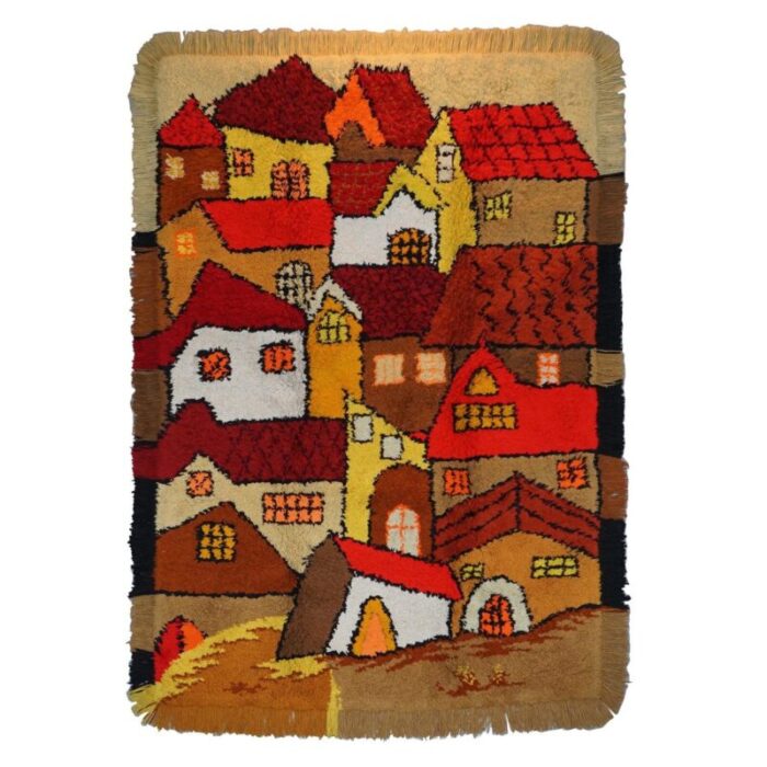 large shag pile rug with houses 1