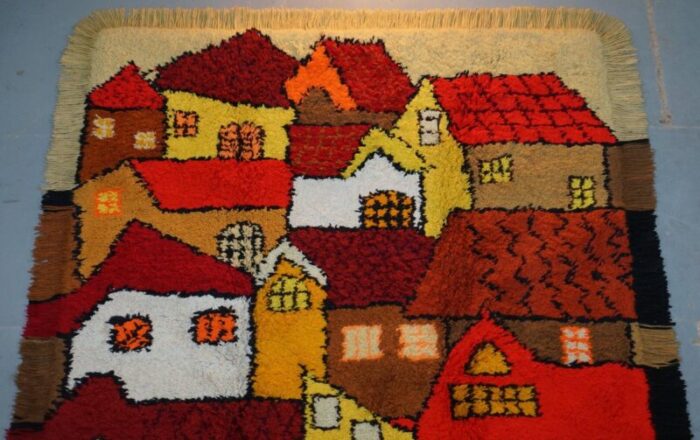 large shag pile rug with houses 2