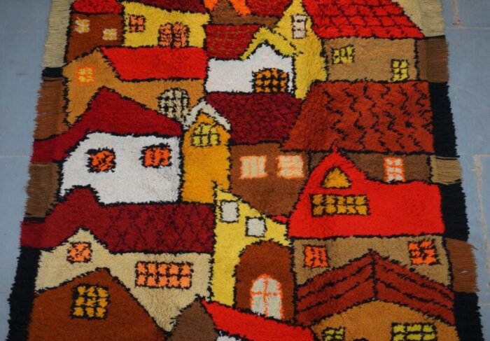 large shag pile rug with houses 3