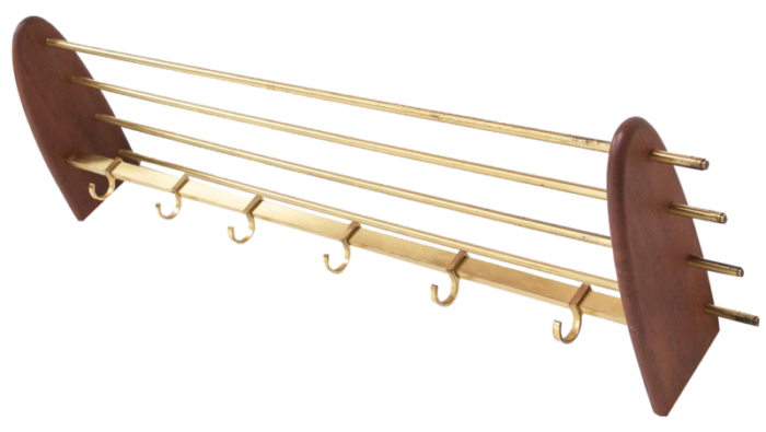 large vintage brass and teak coat rack 1950s 1677