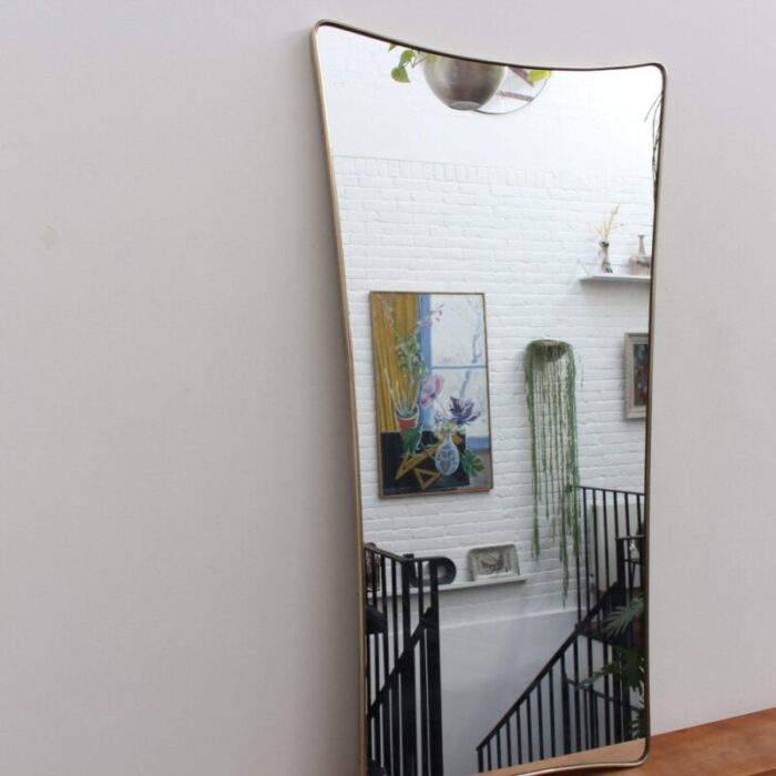 large vintage italian wall mirror with brass frame 1950s 2