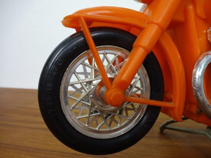 large vintage orange plastic motorcycle 1970s 11