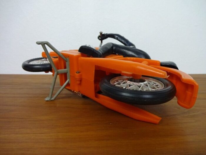 large vintage orange plastic motorcycle 1970s 13