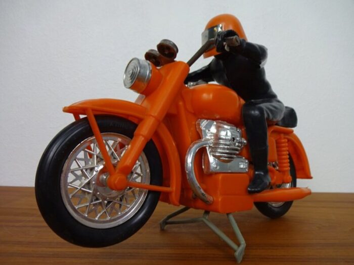 large vintage orange plastic motorcycle 1970s 2