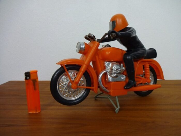 large vintage orange plastic motorcycle 1970s 5