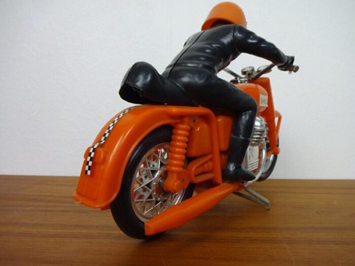 large vintage orange plastic motorcycle 1970s 6