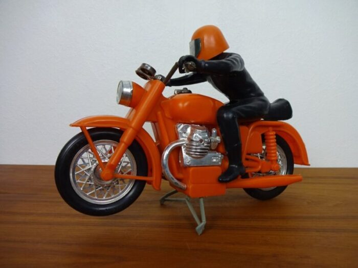 large vintage orange plastic motorcycle 1970s 8