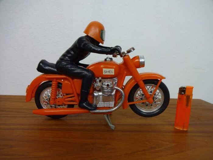 large vintage orange plastic motorcycle 1970s 9