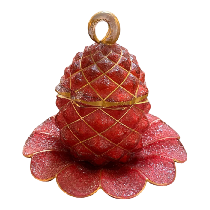 late 19th century ananas sugar bowl in textured ruby glass with gilt accents 9098