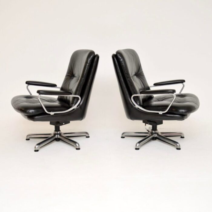 leather and chrome armchairs attributed to andre vandenbeuk for strassle 1960 set of 2 2604