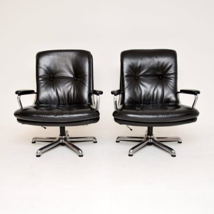 leather and chrome armchairs attributed to andre vandenbeuk for strassle 1960 set of 2 6905