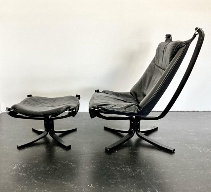 leather lounge falcon chair with stool by sigurd ressell for vatne mobler 1970s set of 2 6863