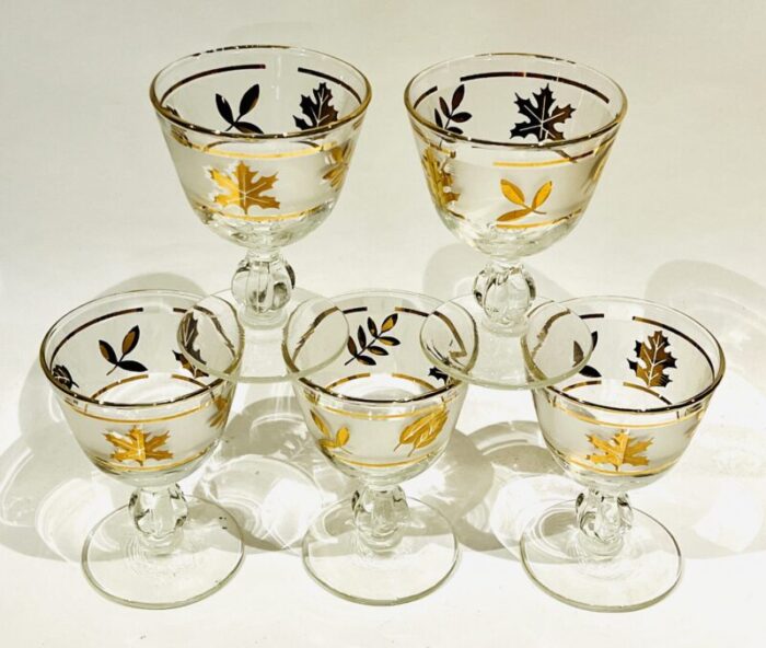 libbey mcm barware gold leaf frosted cordial barware glass set of 5 2274