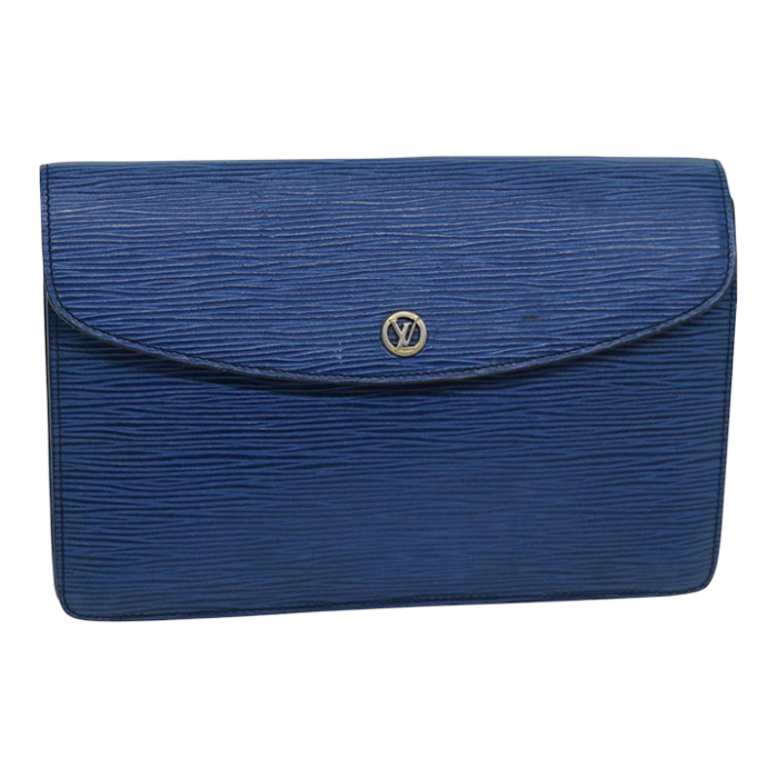 louis vuitton epi montaigne 23 clutch bag blue m52665 lv auth 76032 1528